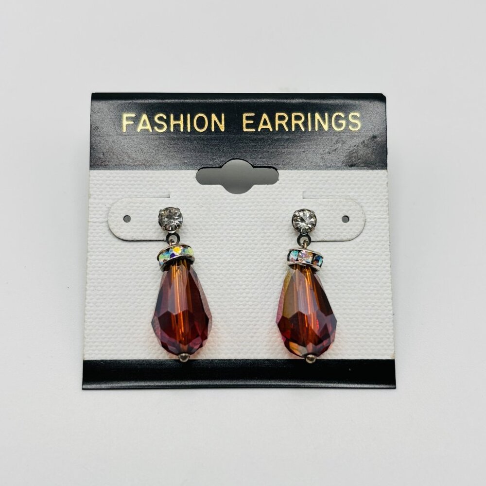 Teardrop Rhinestone Dangle Earrings Red Aurora Borealis Crystal Drop Fashion